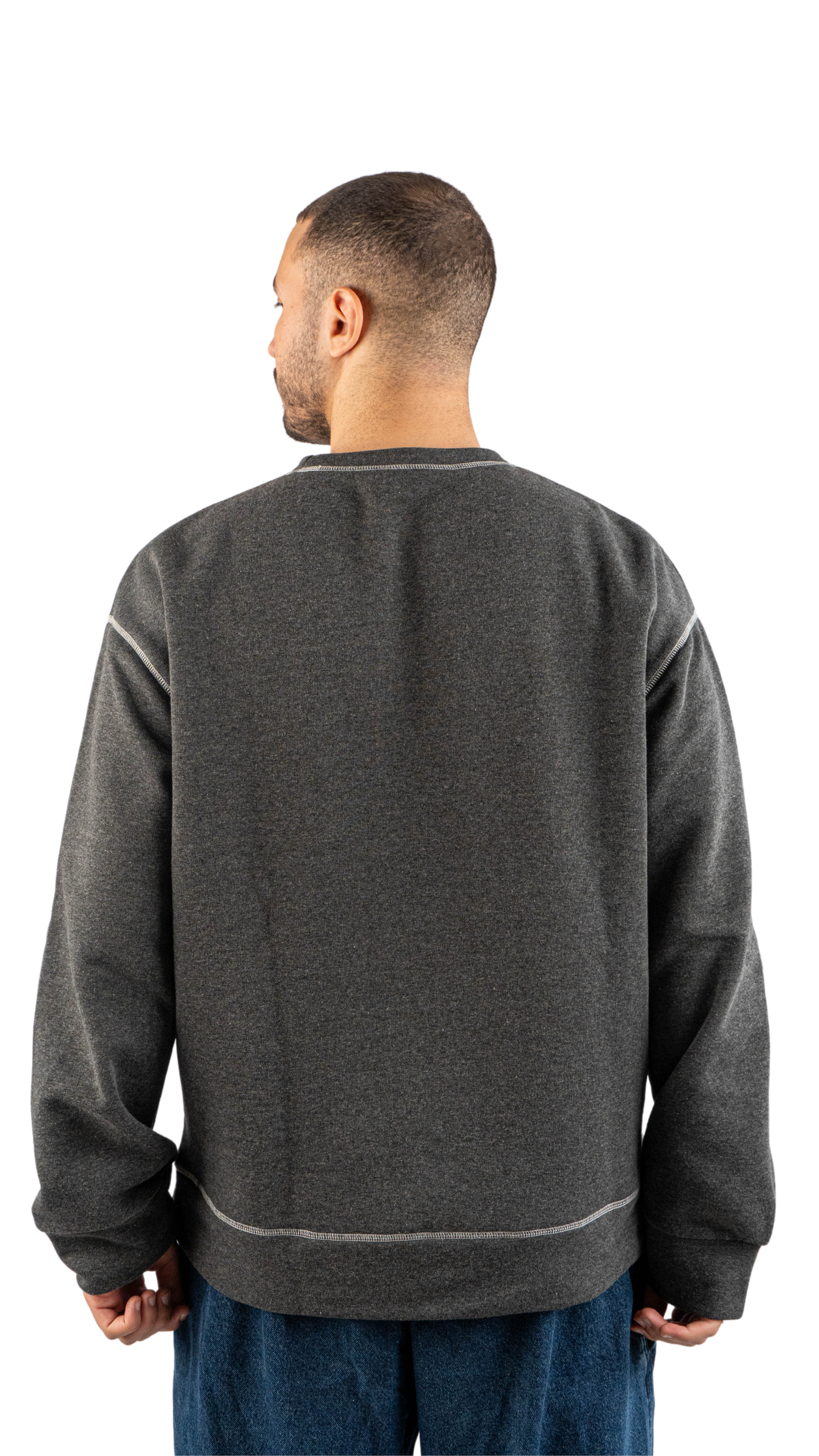 Gray in white sweatshirt