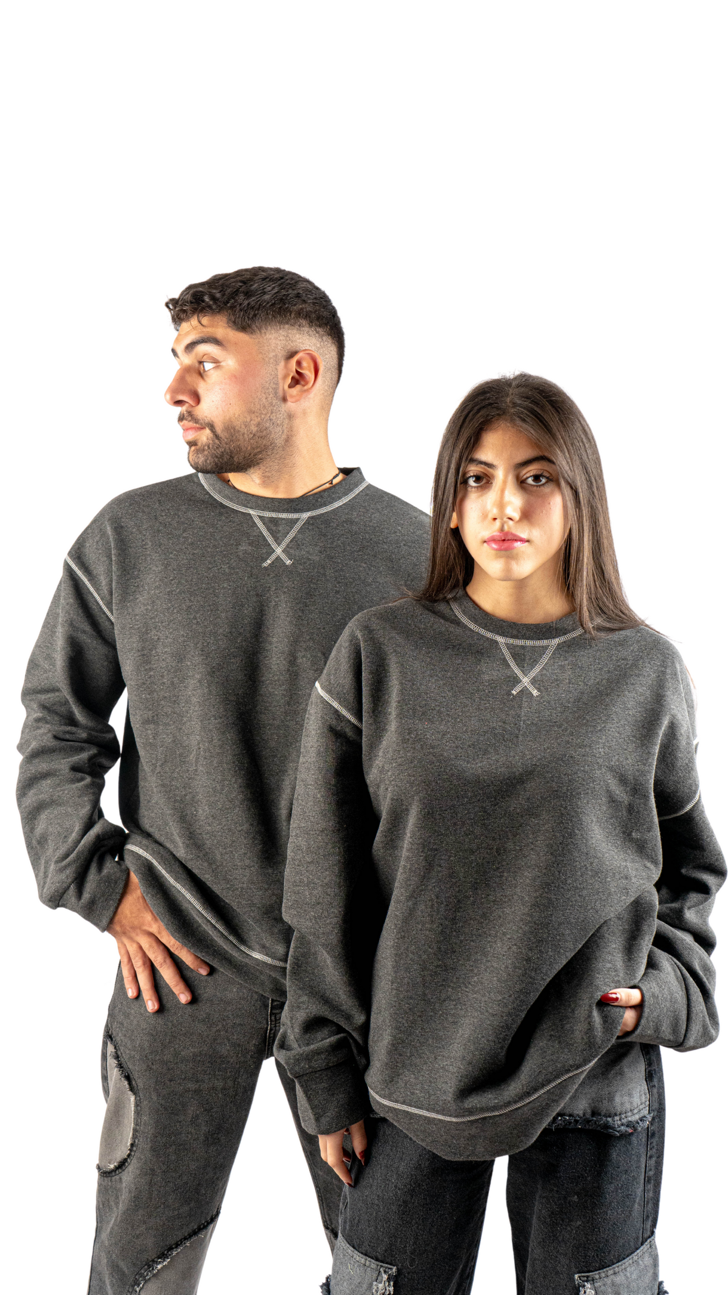 Gray in white sweatshirt