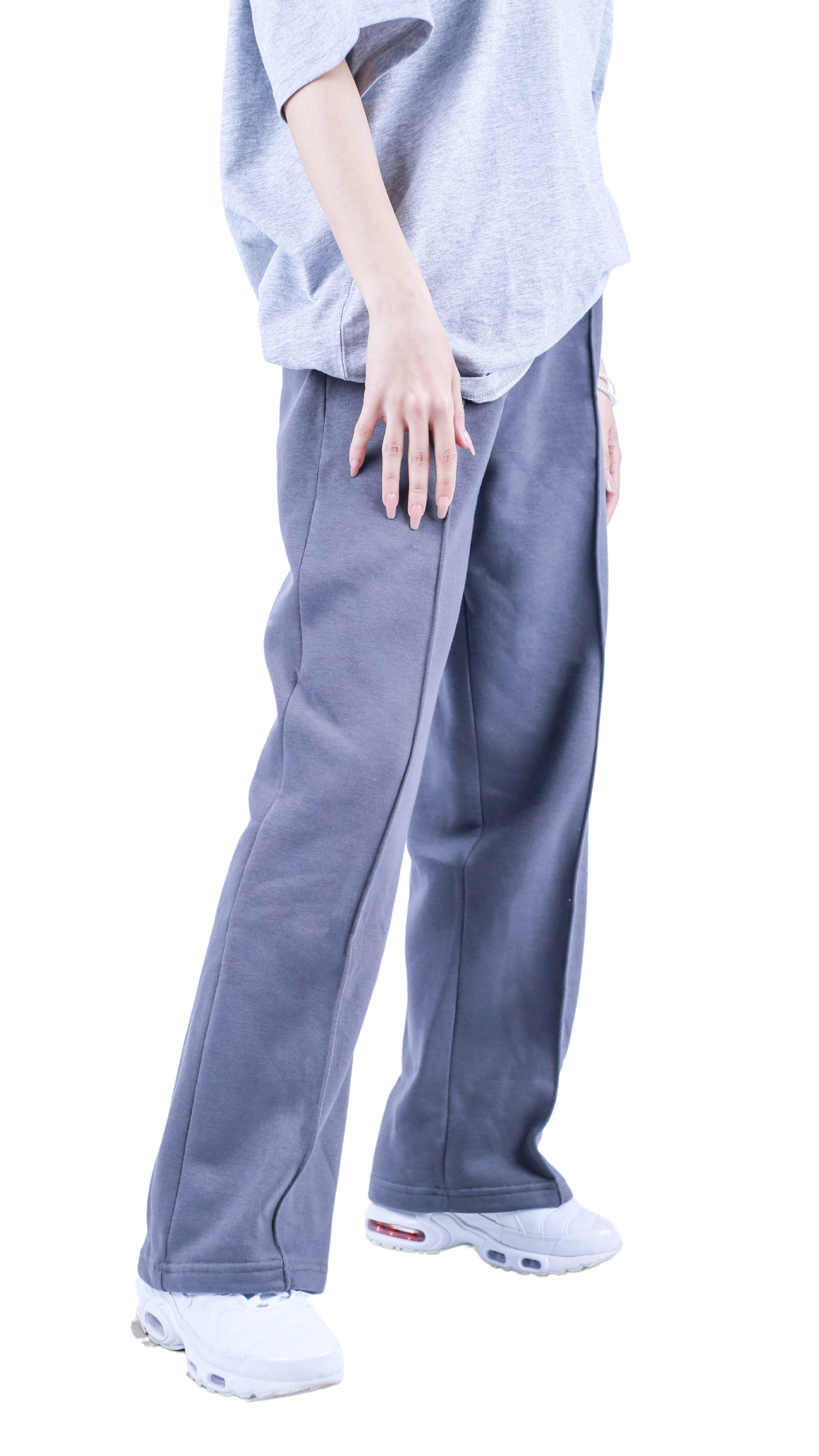 gray wide leg basic Pants