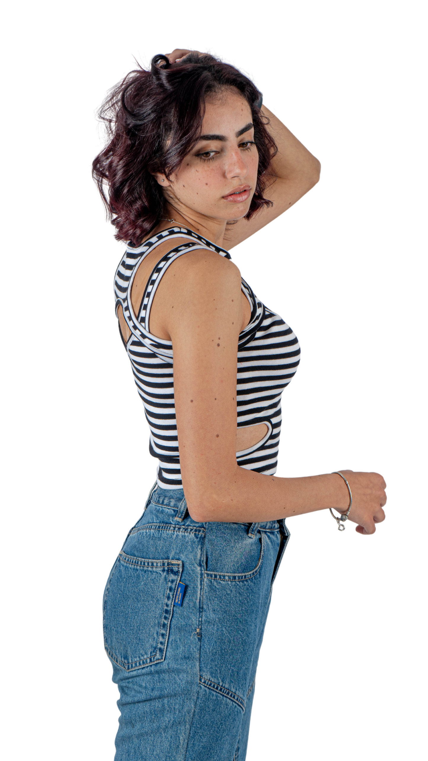 طقم تانك توب مكون من قطعتين - مبطن باللونين الأسود والأبيض