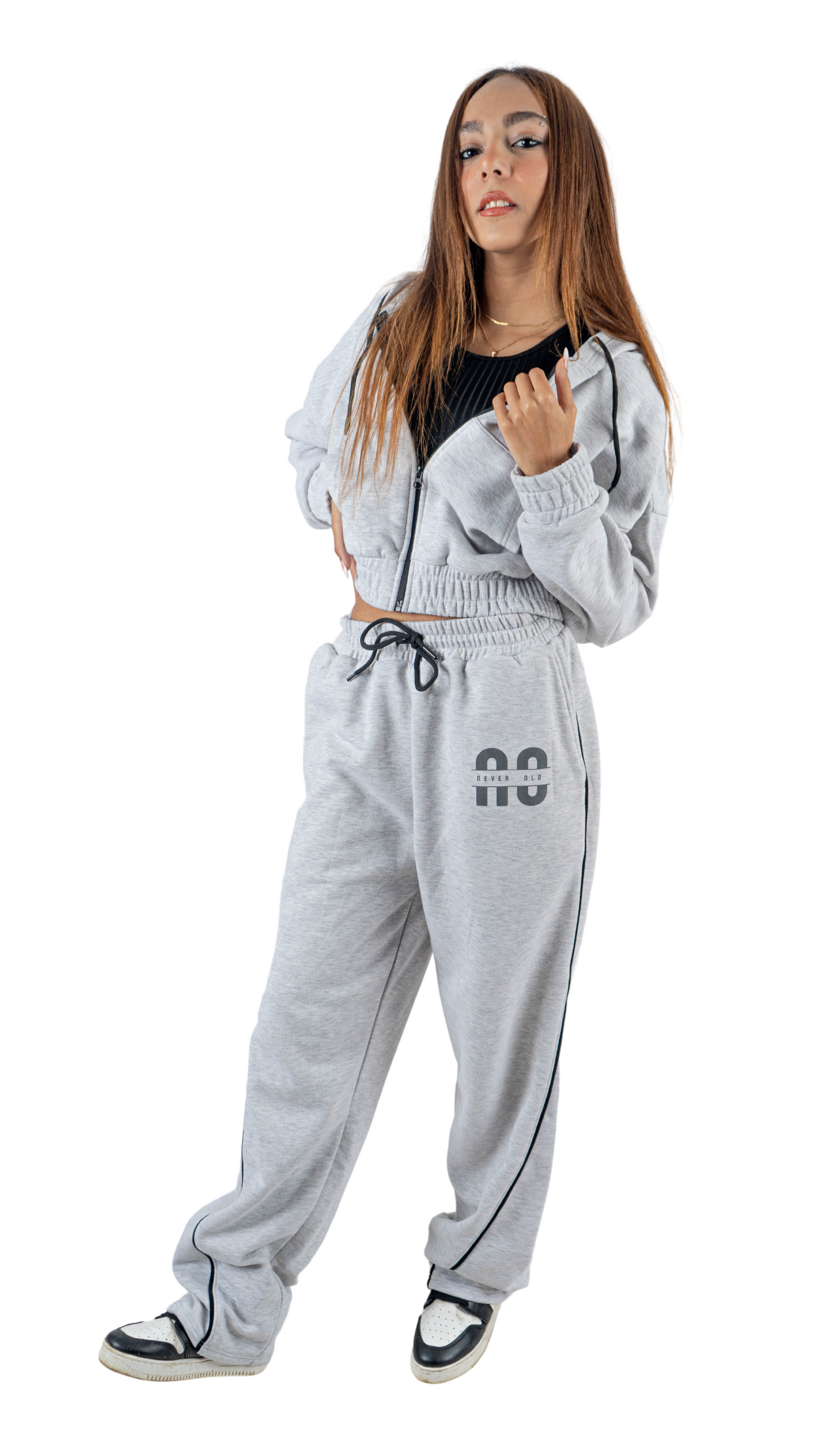 Gray wide leg basic Pants with black line and carbon fiber print