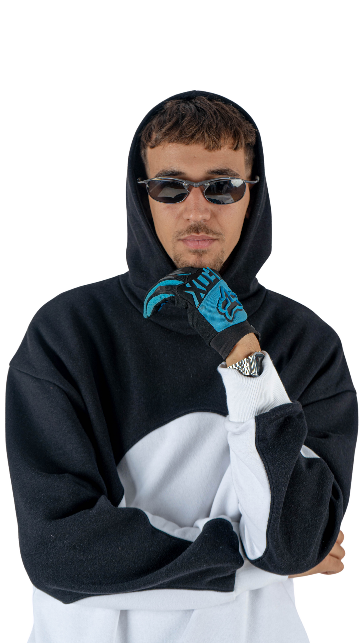 001 hoodie black in white