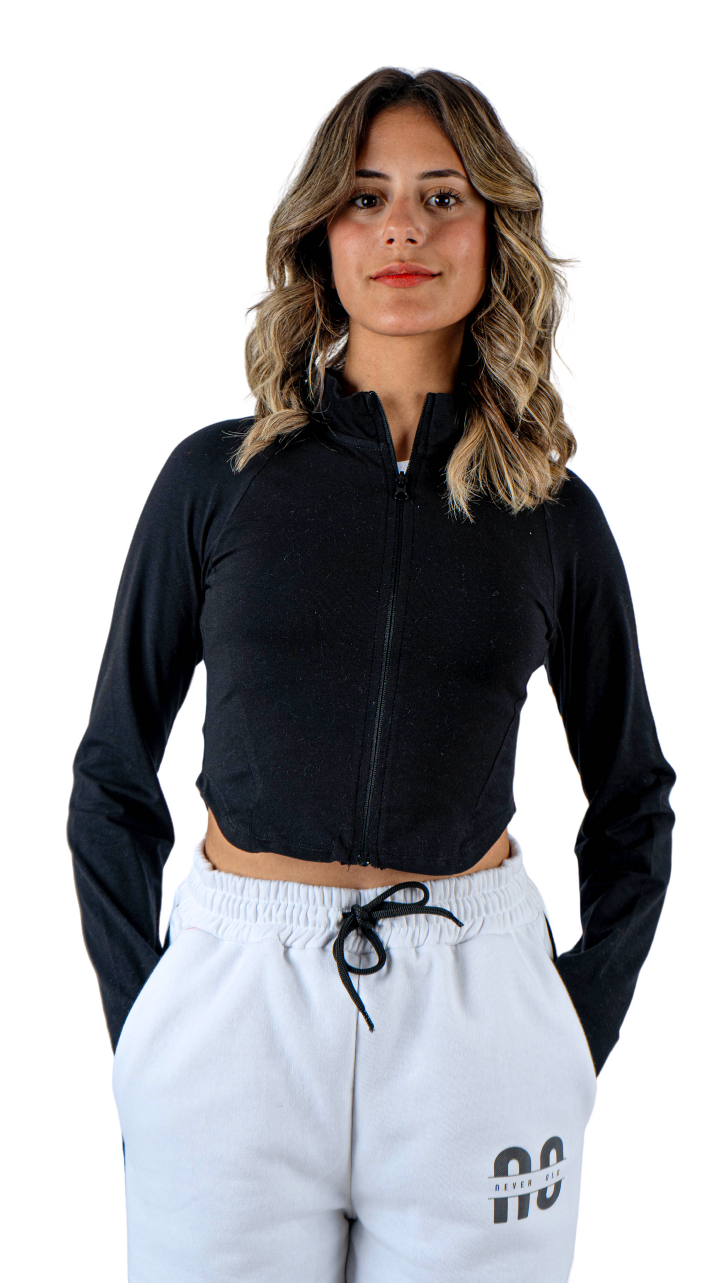 top with zipper - black