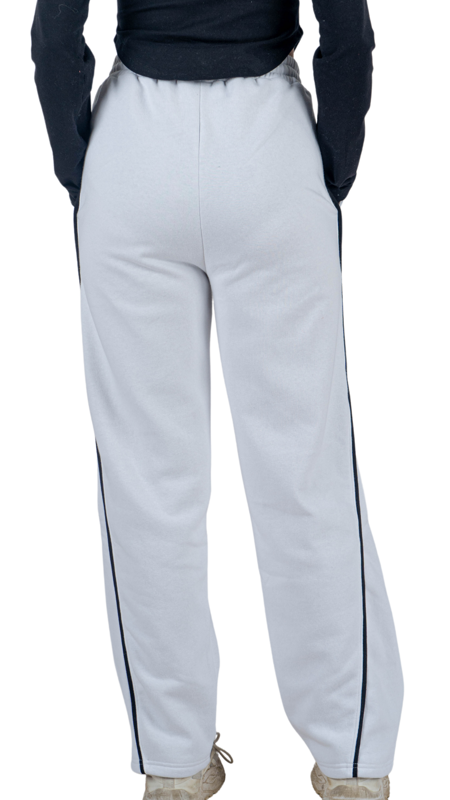 White wide leg basic Pants with black line and carbon fiber print