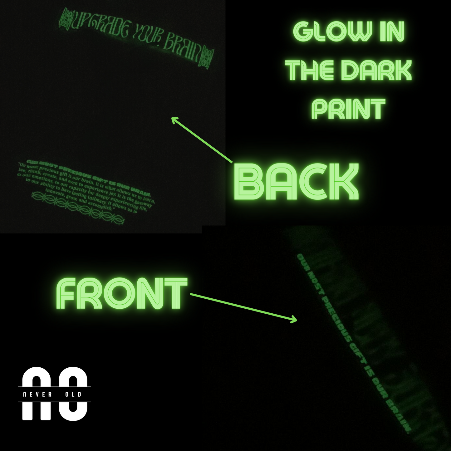 UP GRADE YOUR BRAN WHITE - glow in the dark print