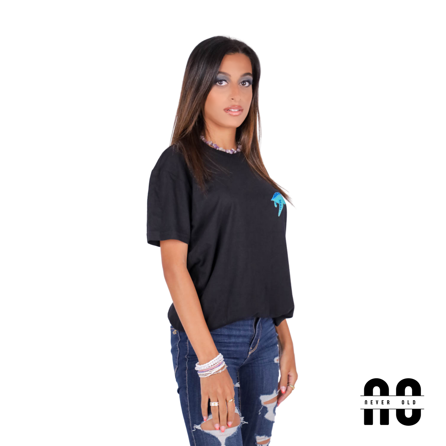 Ocean Round Neck Printed T-shirt - Black