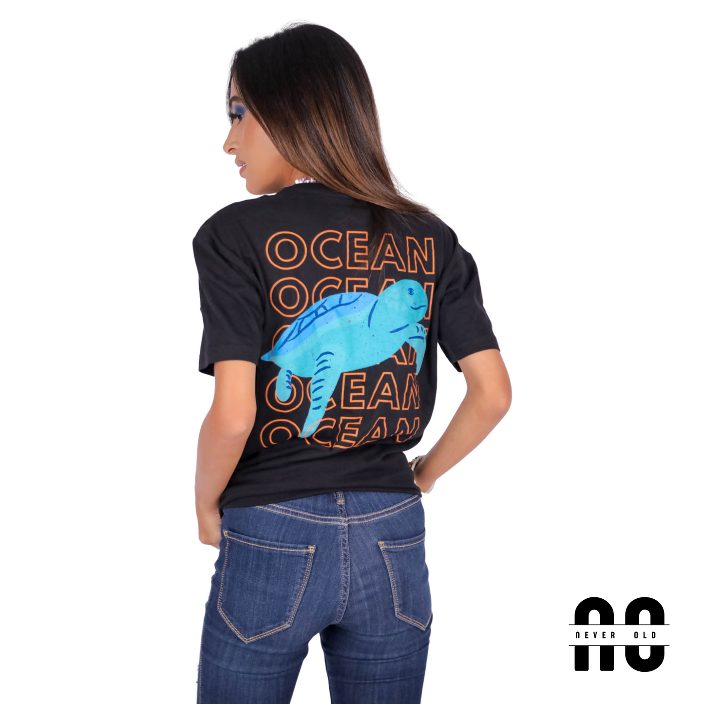 Ocean Round Neck Printed T-shirt - Black