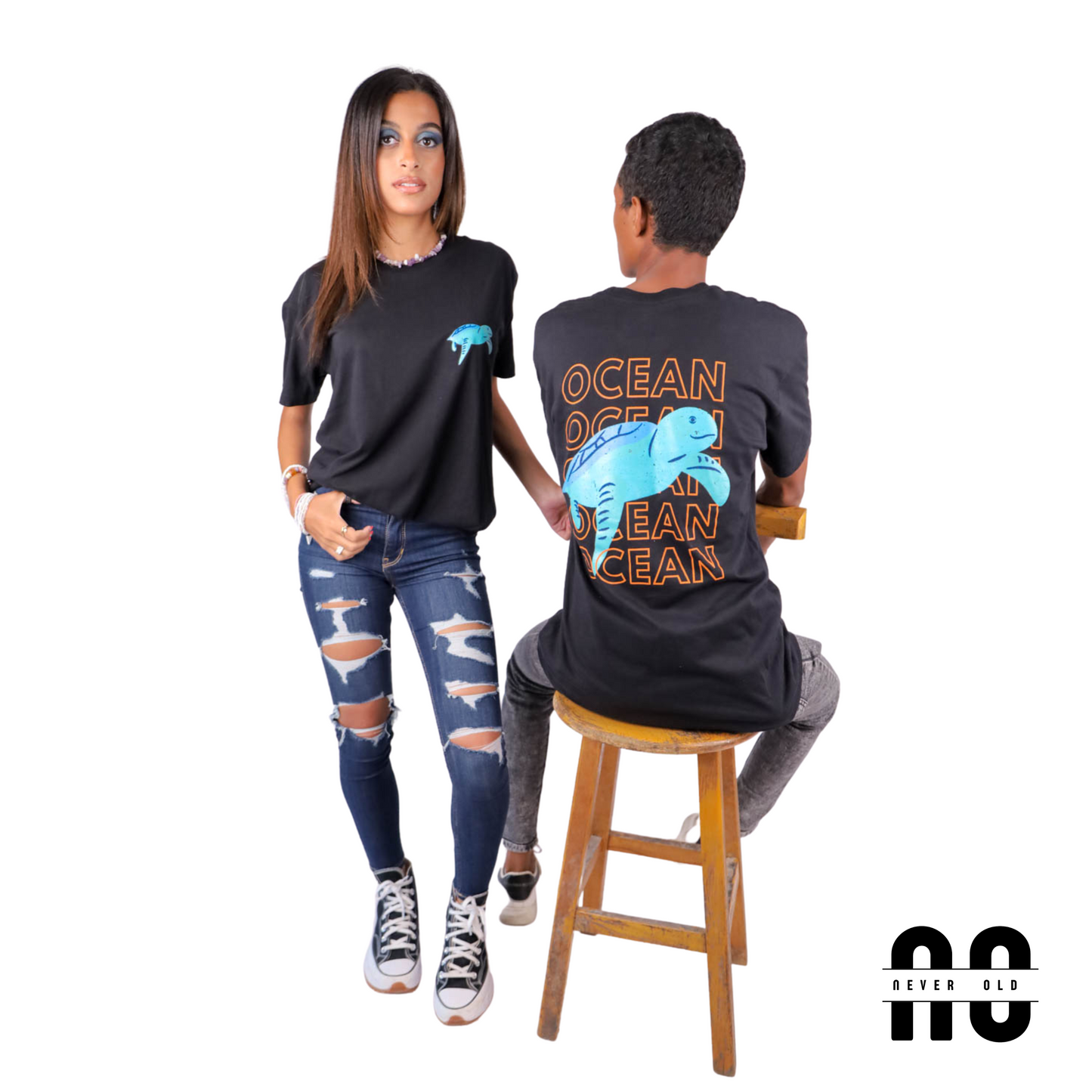 Ocean Round Neck Printed T-shirt - Black