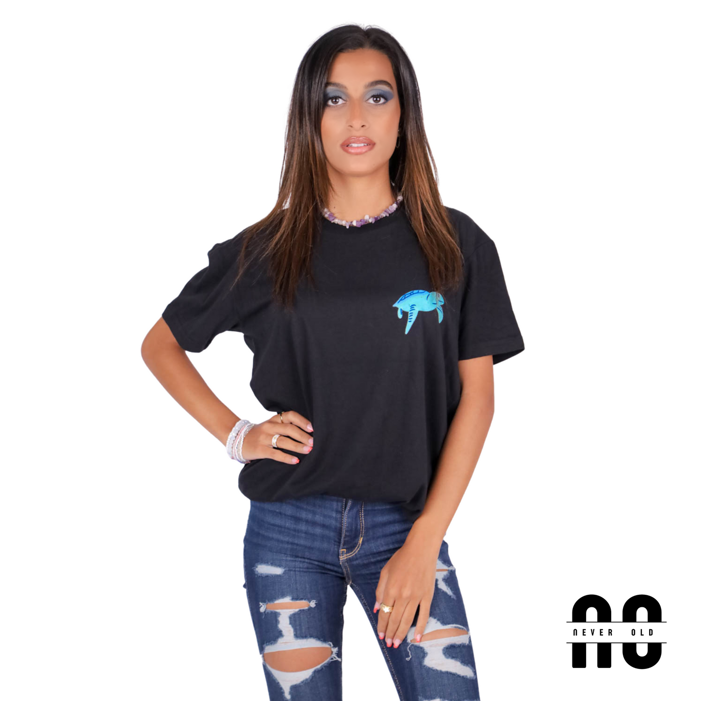 Ocean Round Neck Printed T-shirt - Black