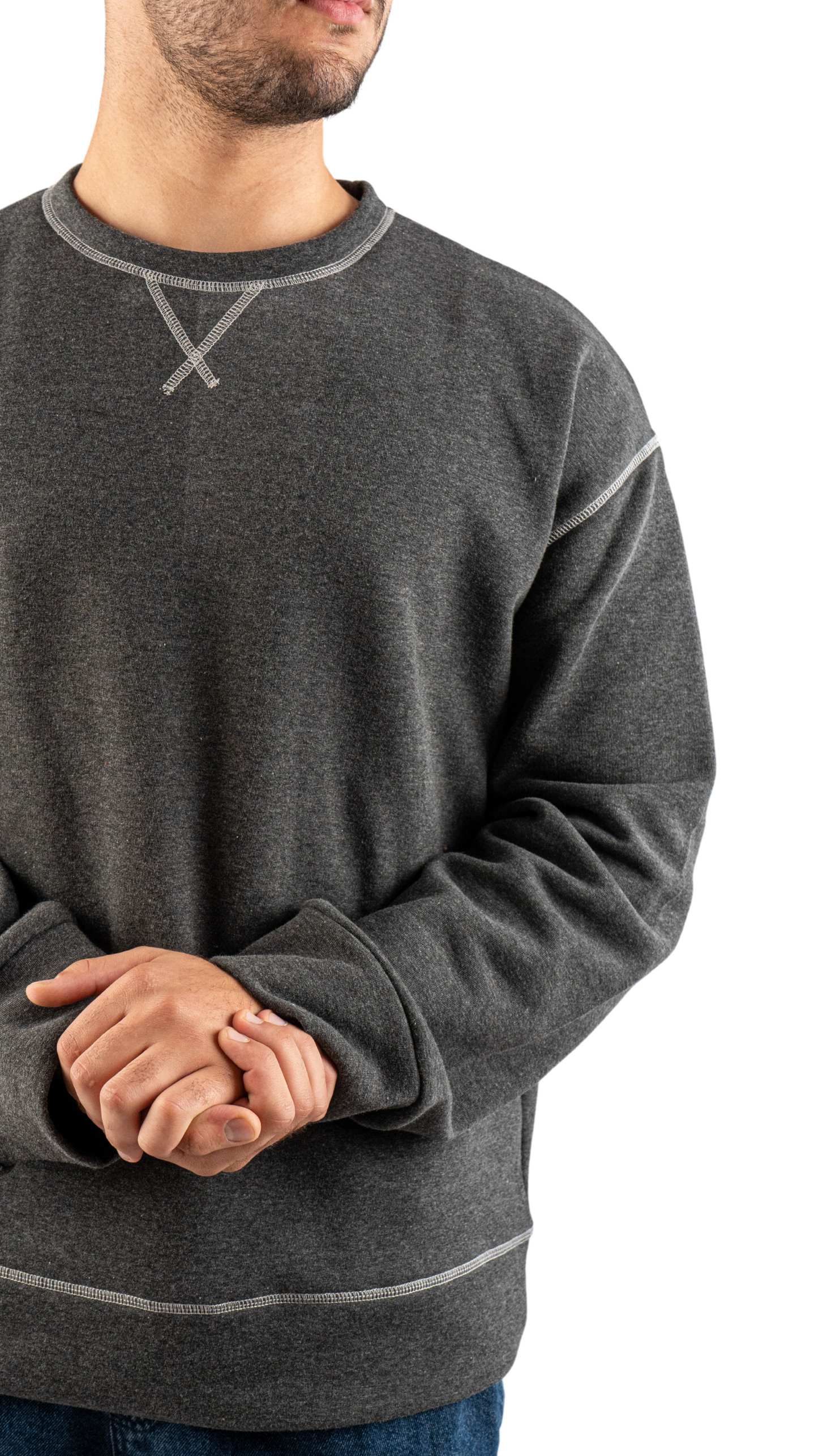 Gray in white sweatshirt