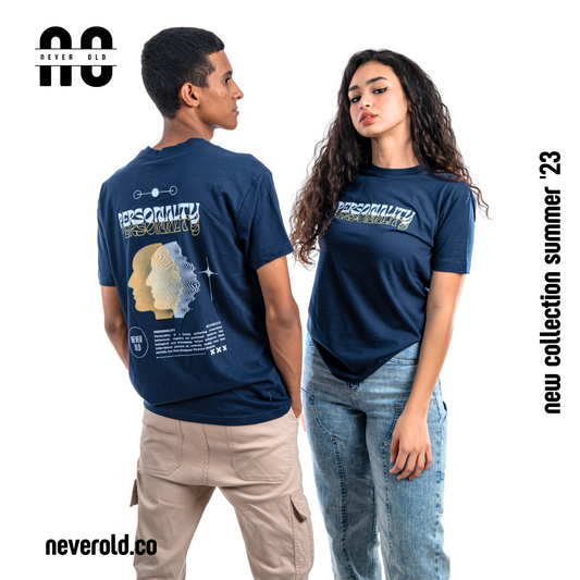 Personality t-shirt -Dark blue in yellow