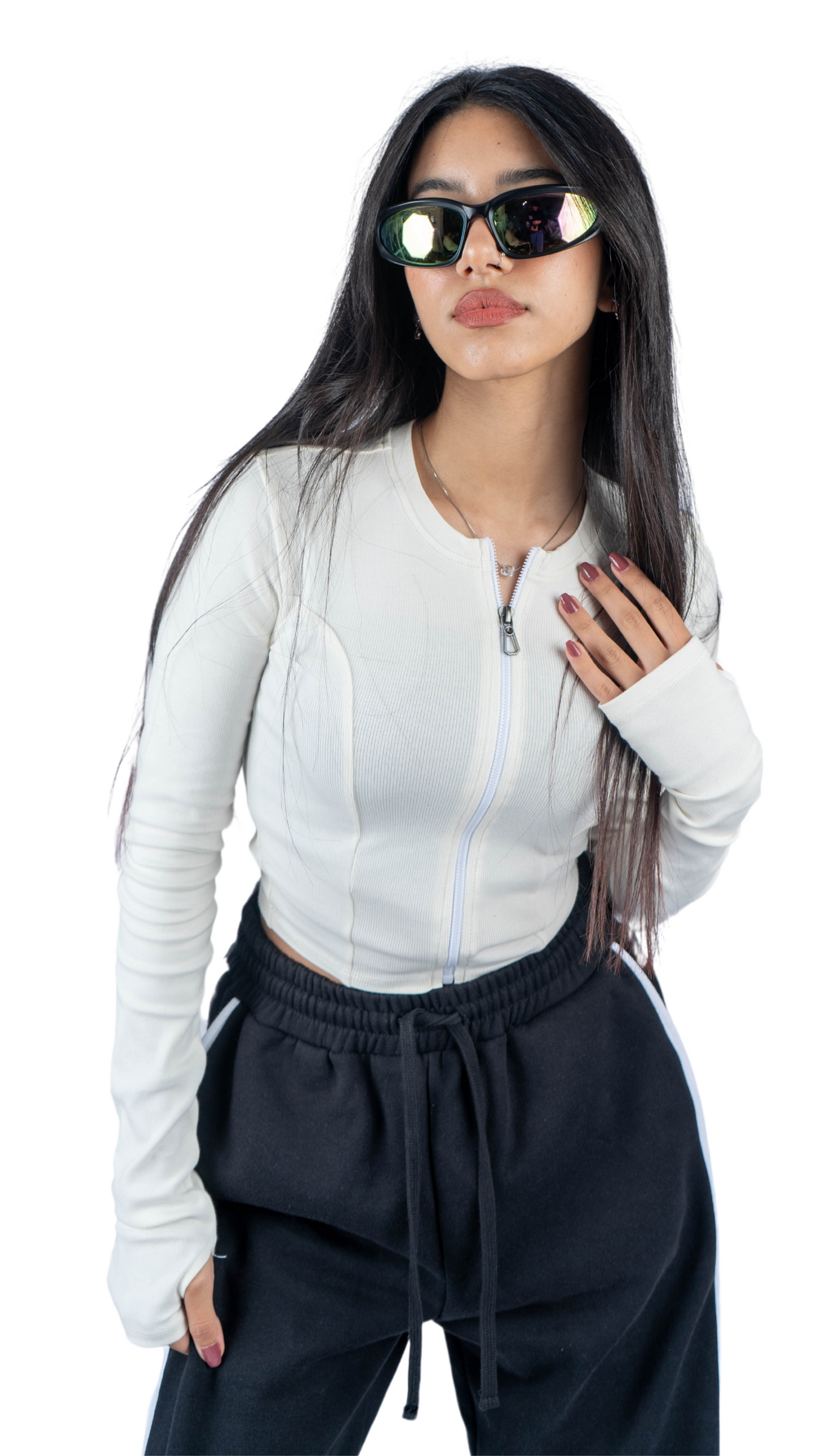 Crop top with zipper -off White