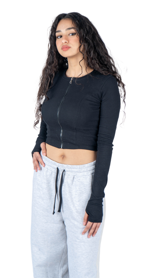 crop top with zipper - black