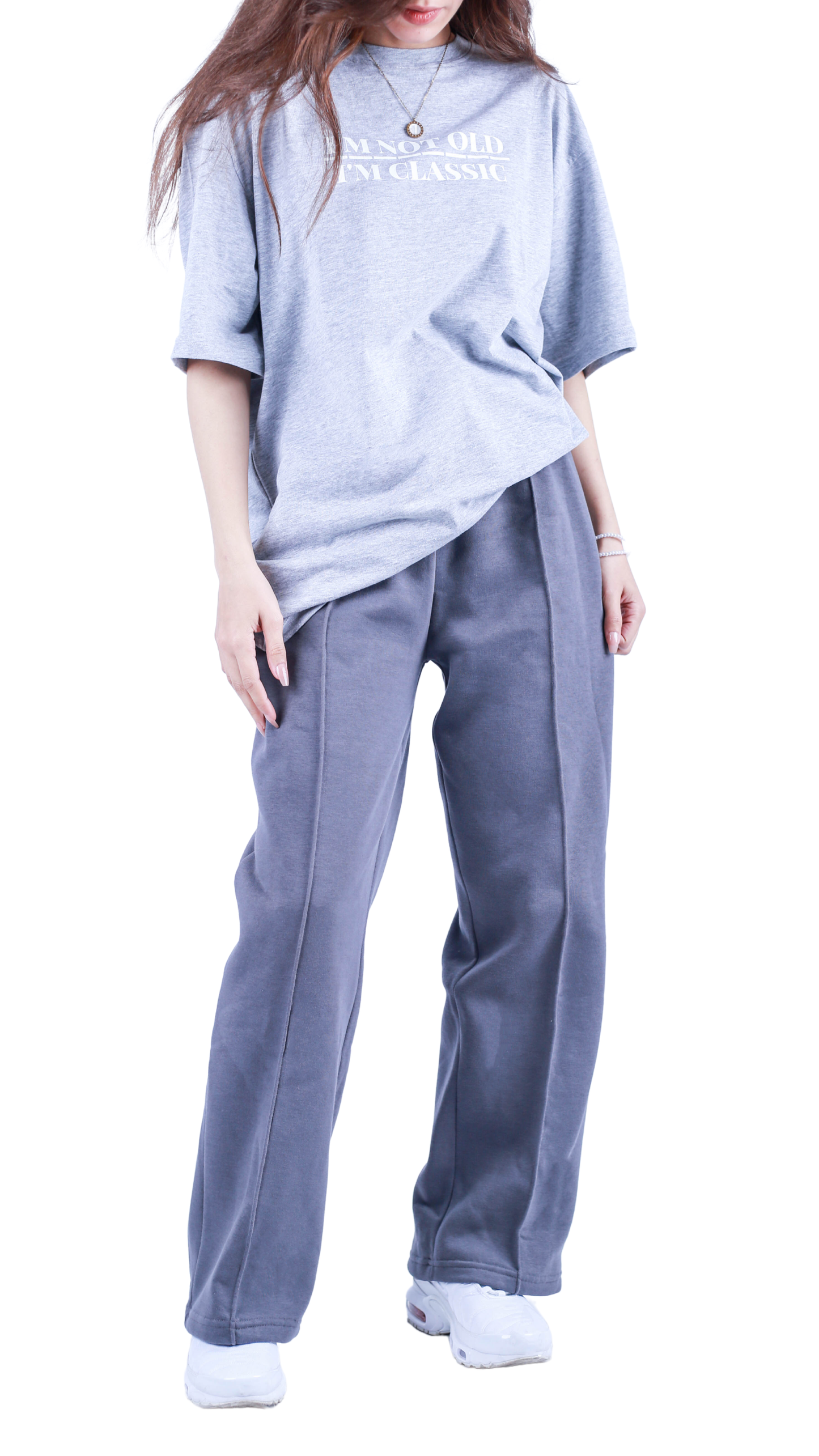 gray wide leg basic Pants