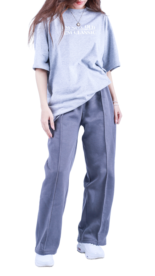 gray wide leg basic Pants