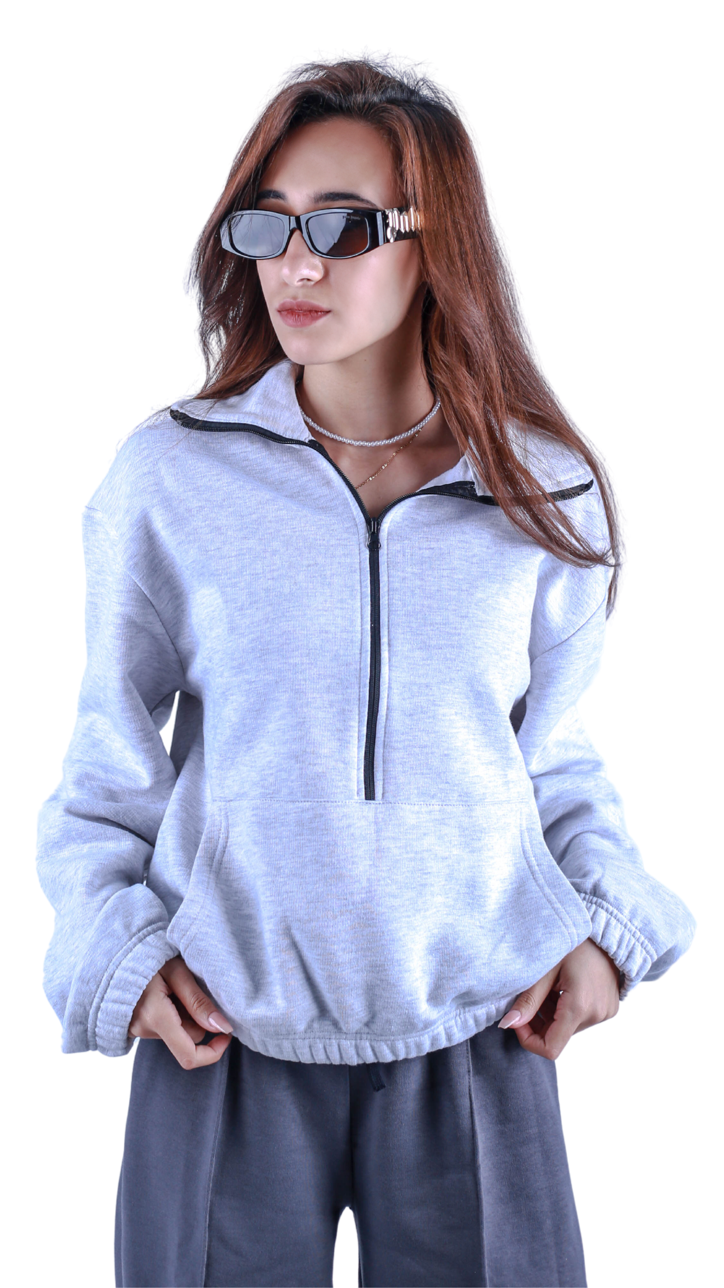 gray quarter zipper
