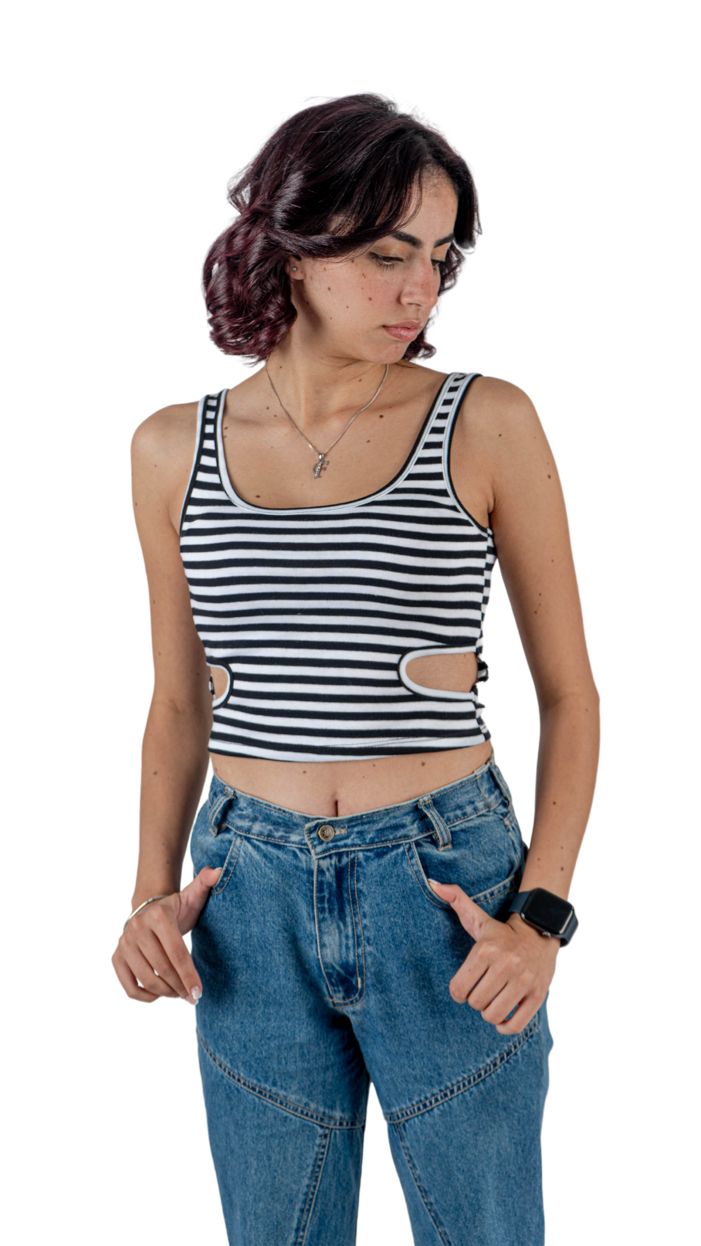 2 piece tank top set - lined black & white