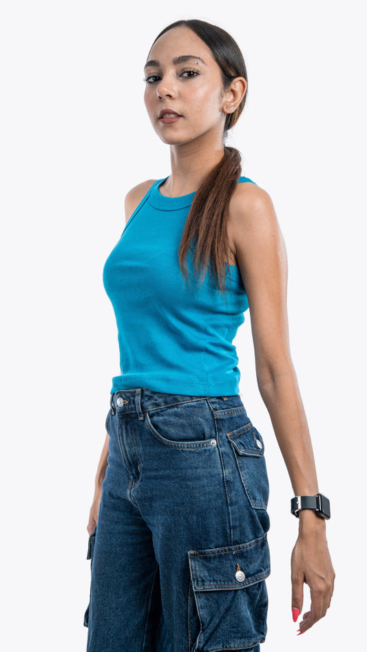 low crop top - pacific blue