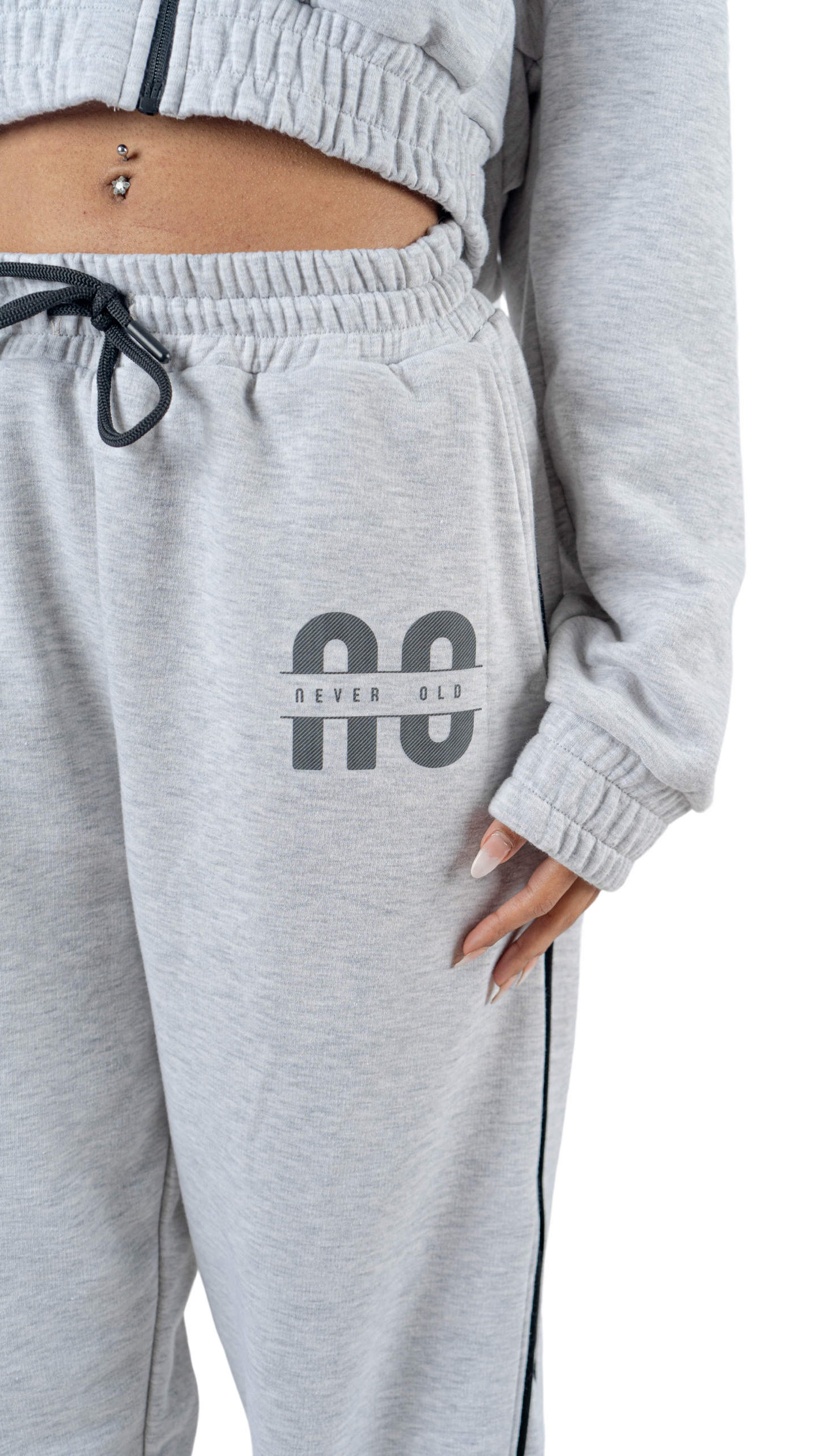 Gray wide leg basic Pants with black line and carbon fiber print