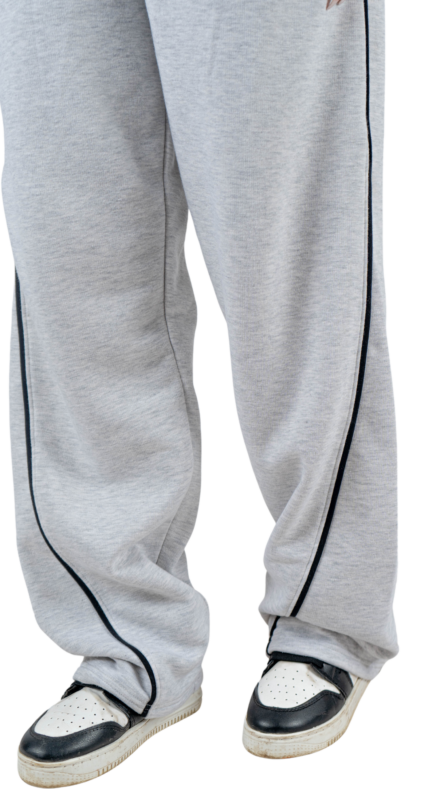 Gray wide leg basic Pants with black line and carbon fiber print