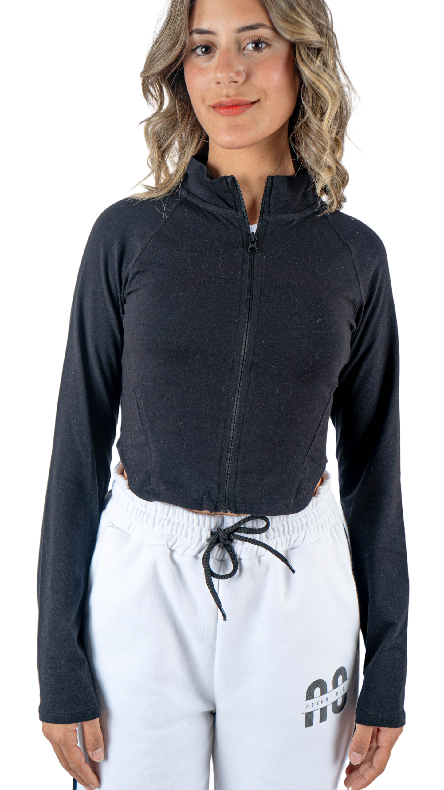 top with zipper - black