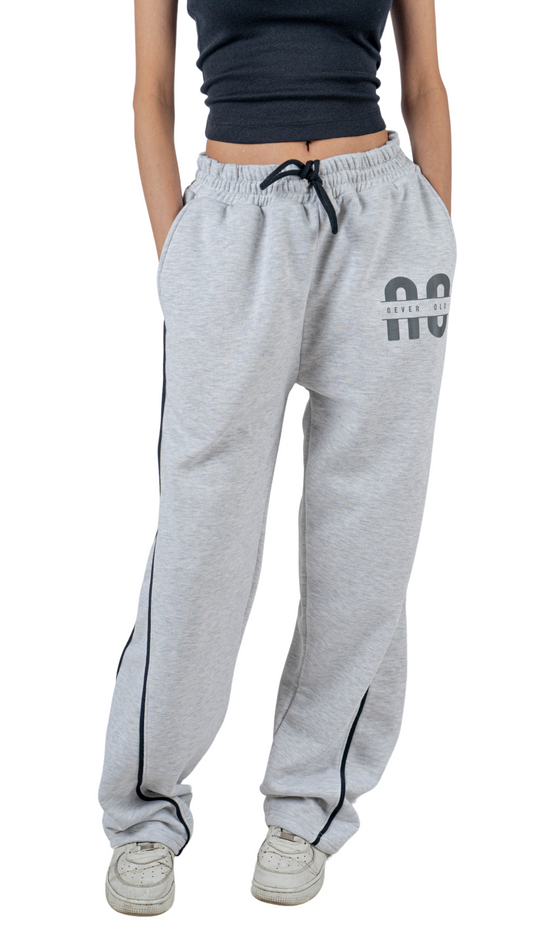 Gray wide leg basic Pants with black line and carbon fiber print