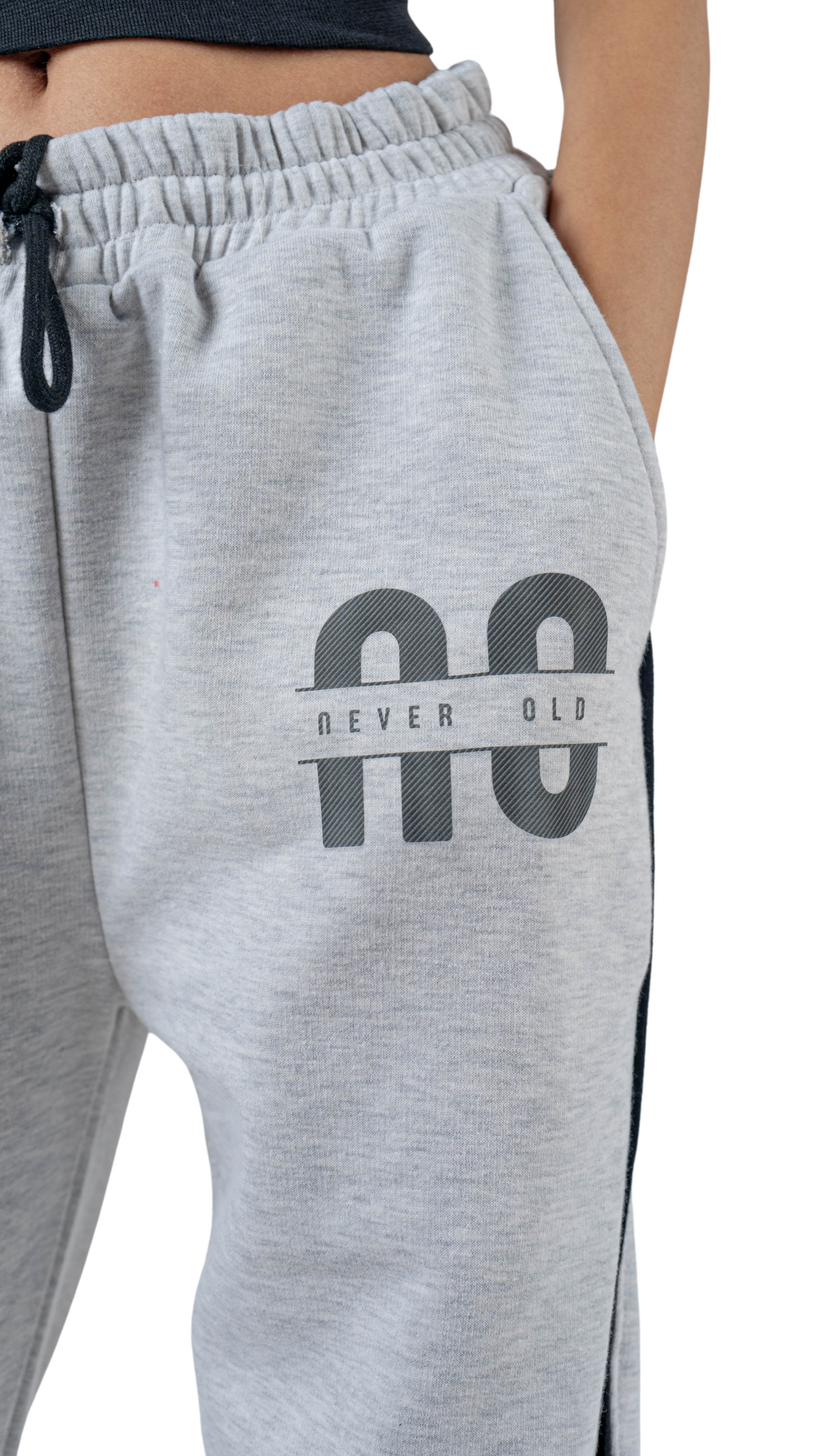 Gray wide leg basic Pants with black line and carbon fiber print
