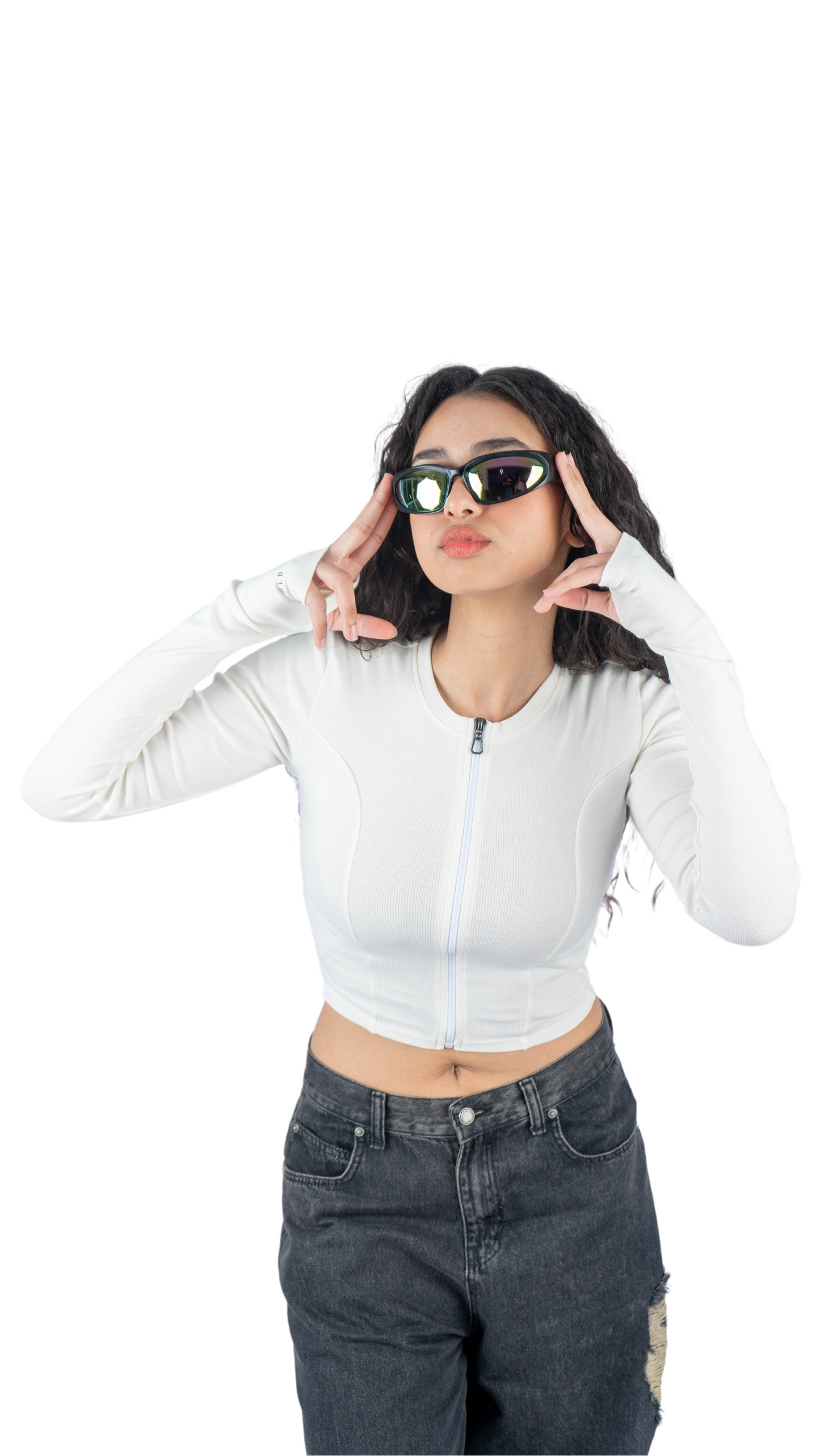 Crop top with zipper -off White