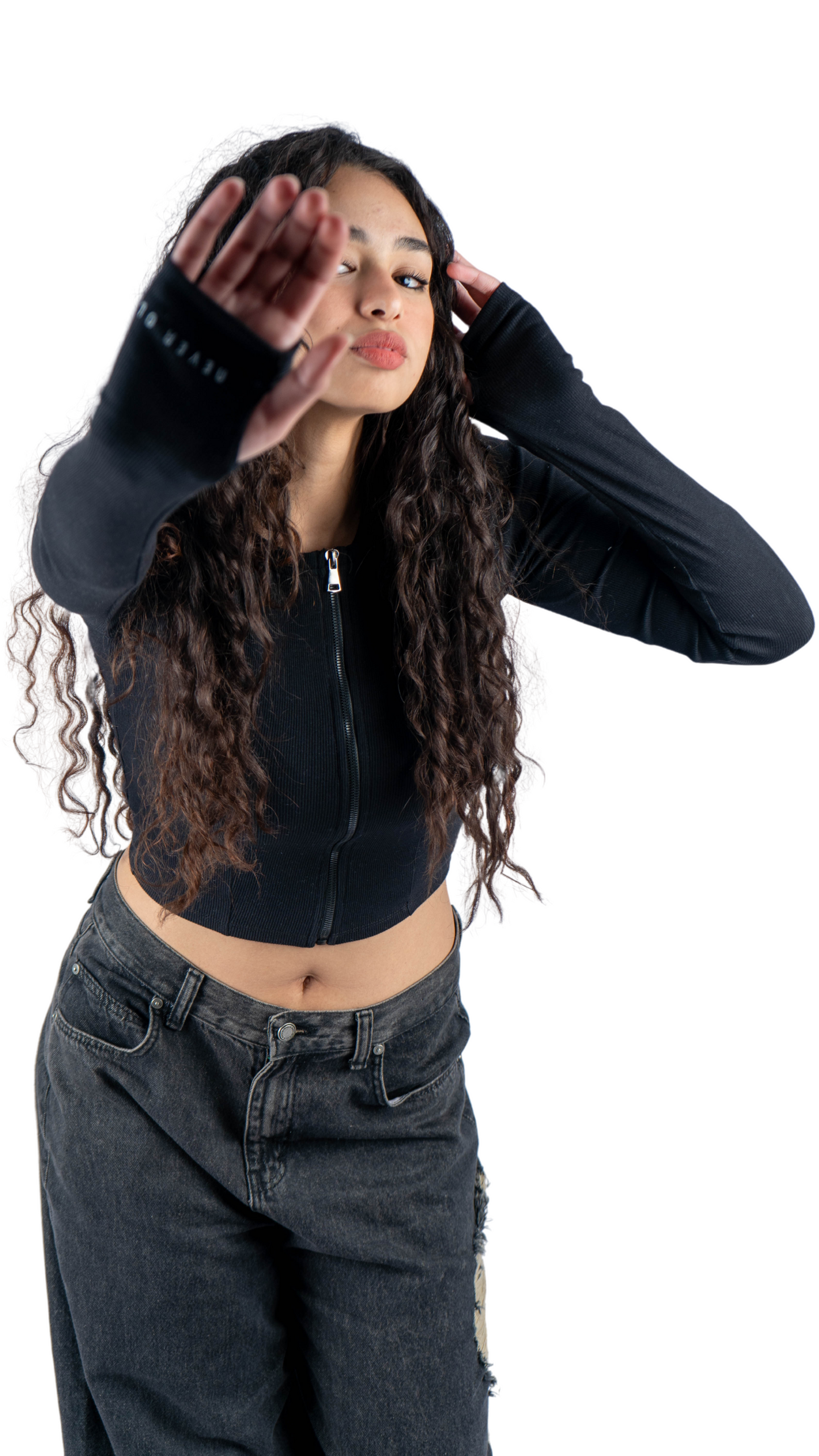 crop top with zipper - black