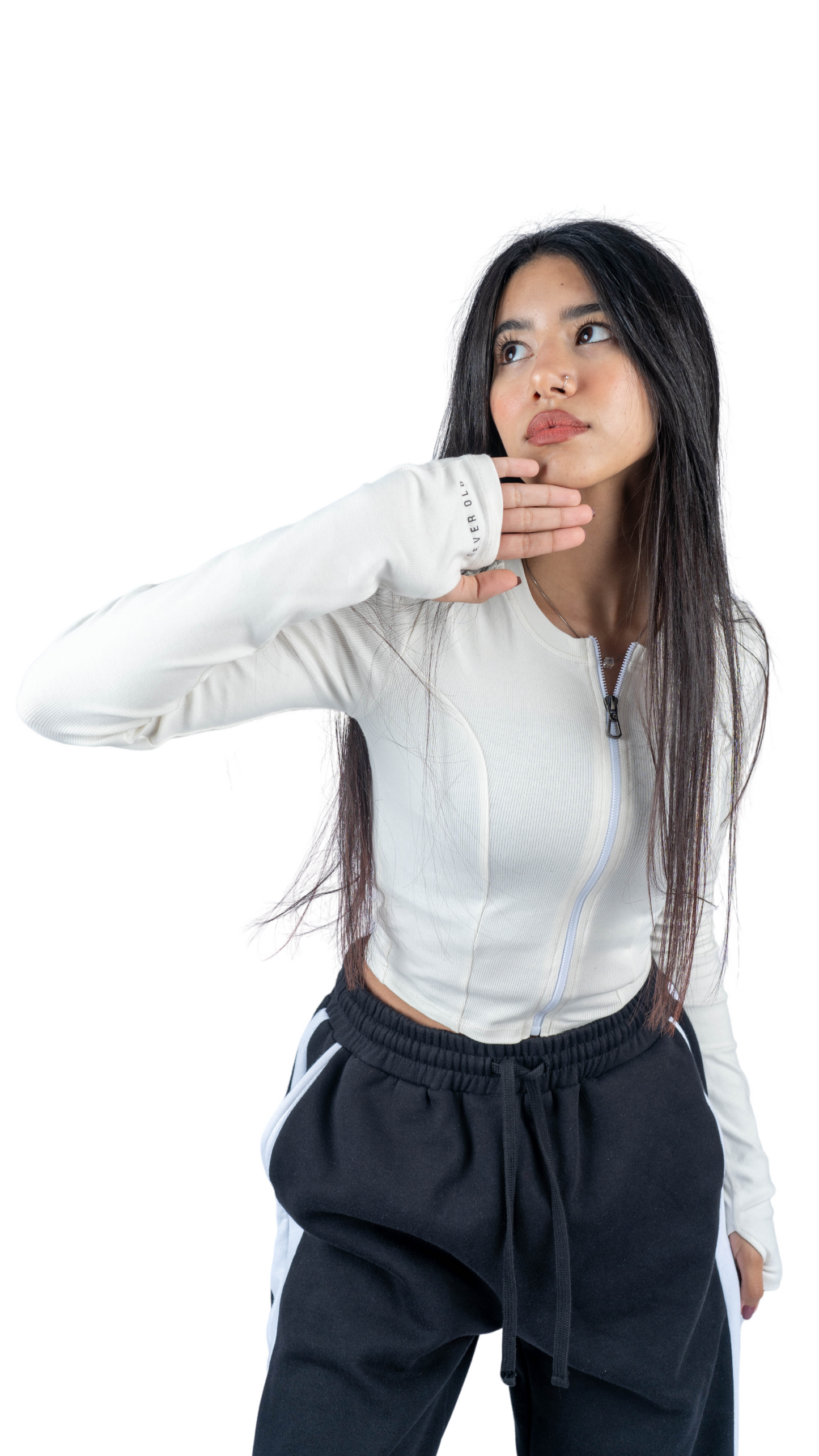 Crop top with zipper -off White