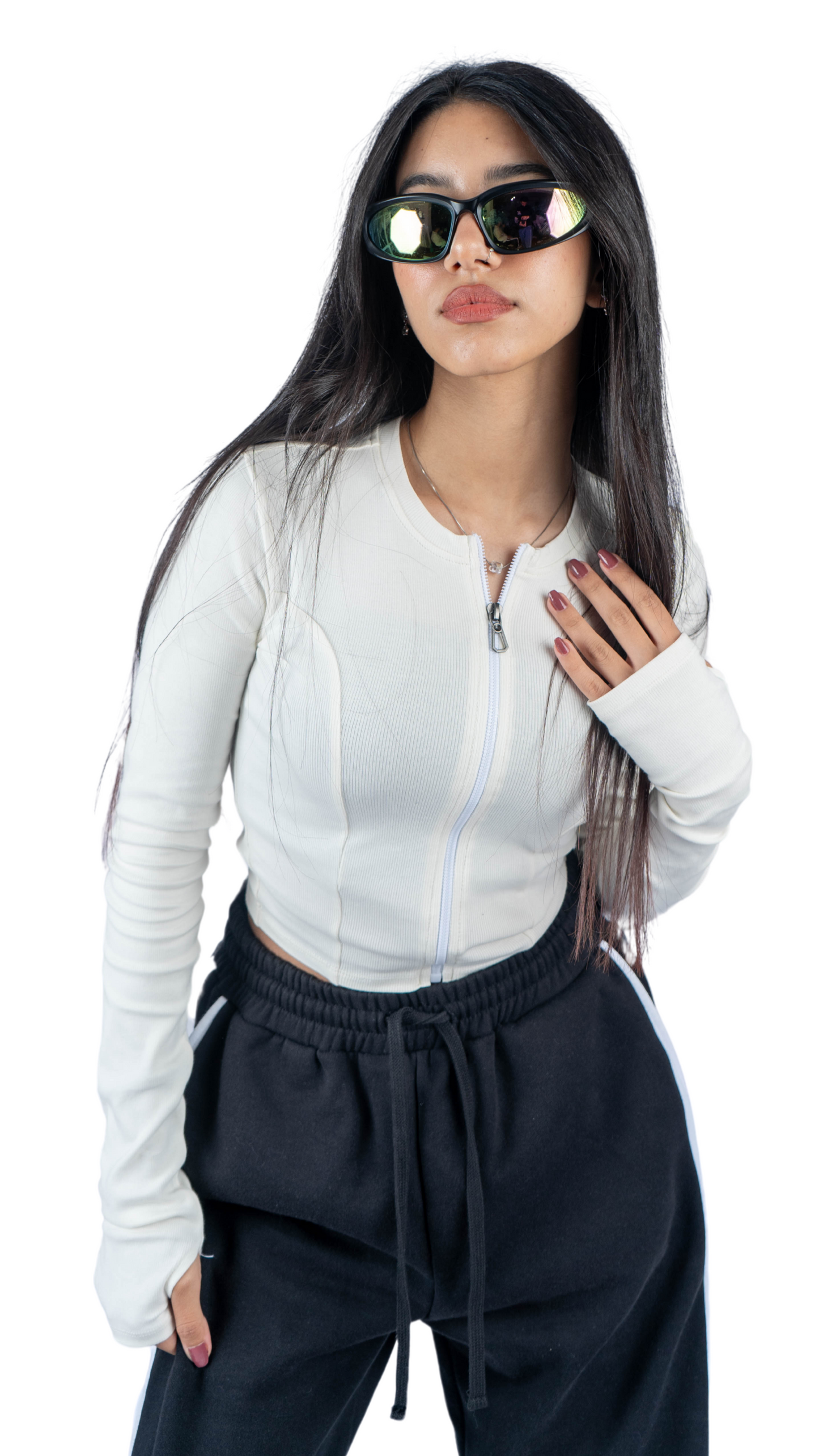 Crop top with zipper -off White