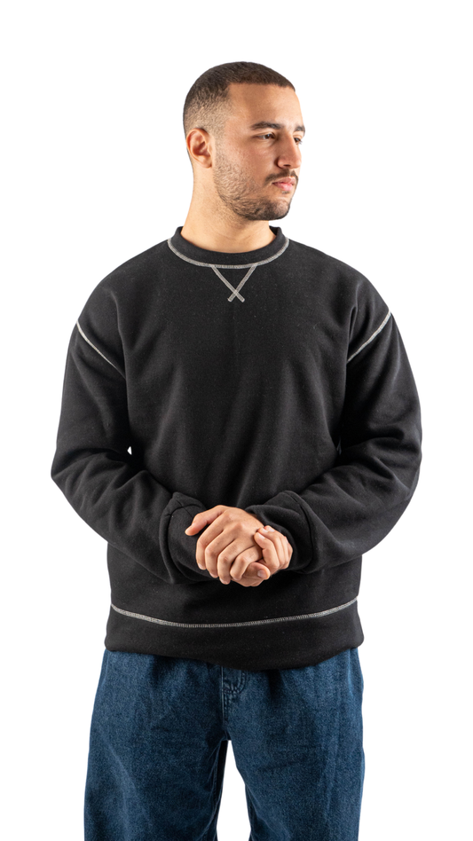 Black in white sweatshirt