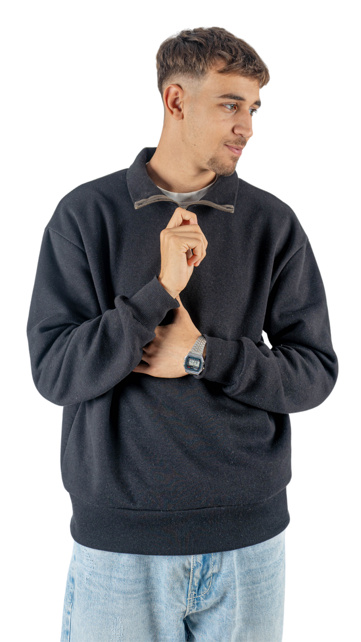 quarter zipper - black