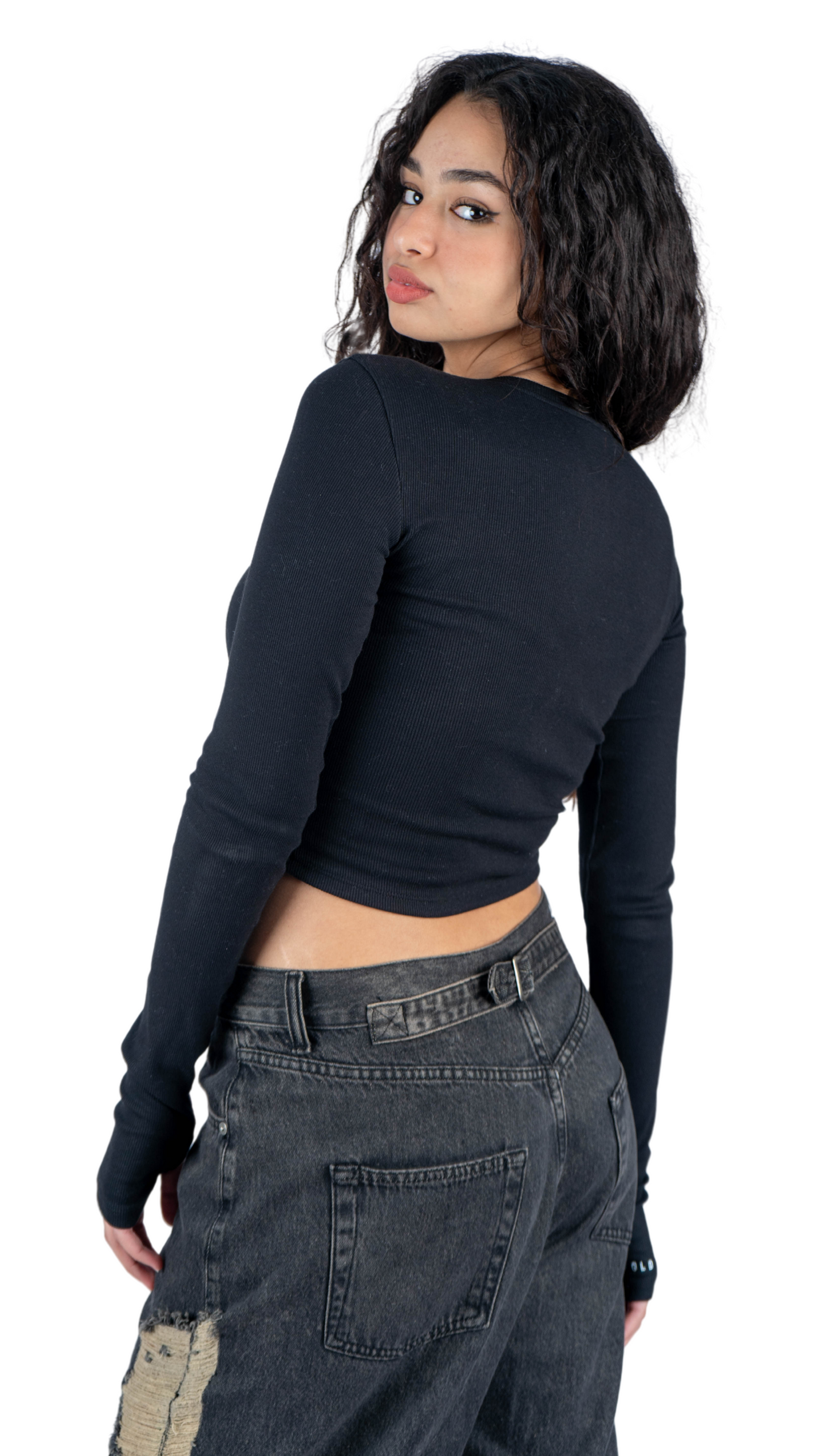 crop top with zipper - black