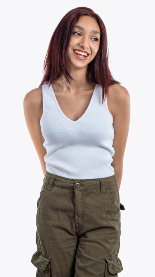 v cut top -White