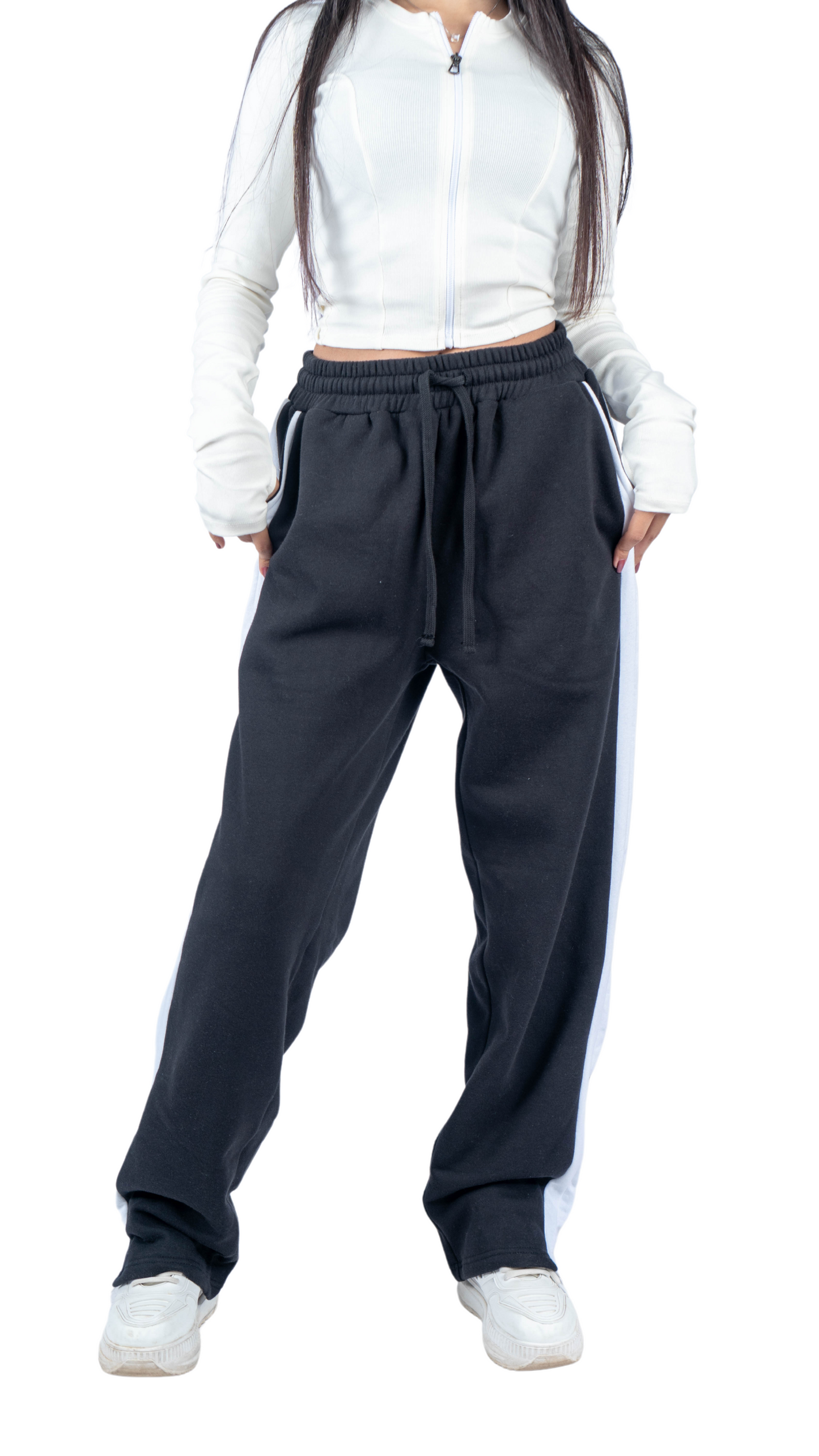 LINED PANTS - black in white