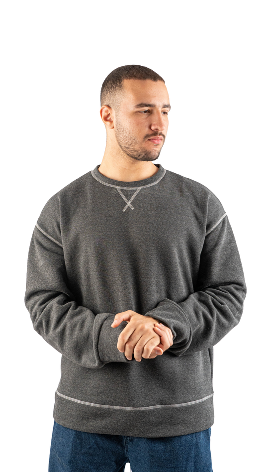 Gray in white sweatshirt