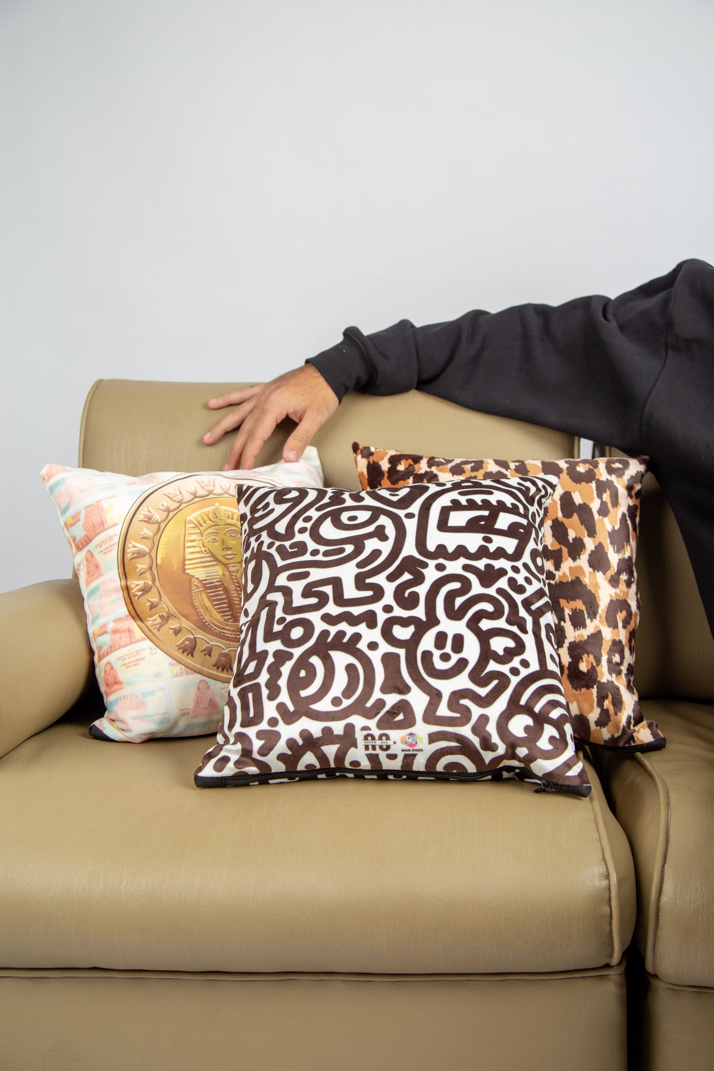 Pattern 1 Polyester Cushion Black and white