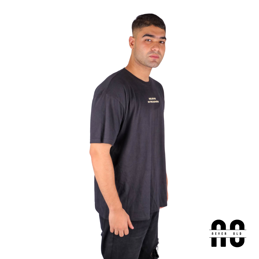 Believe In The Good Printed Round Nick T-shirt - Black
