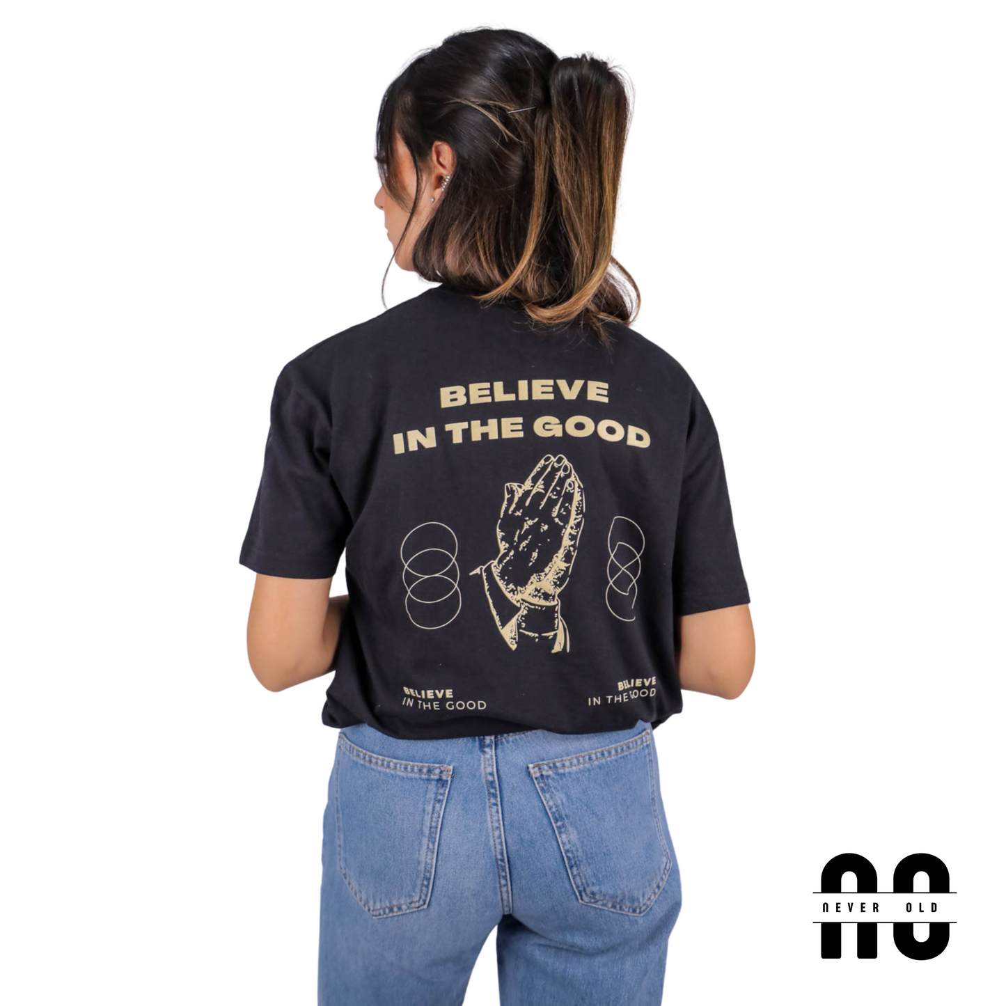 Believe In The Good Printed Round Nick T-shirt - Black