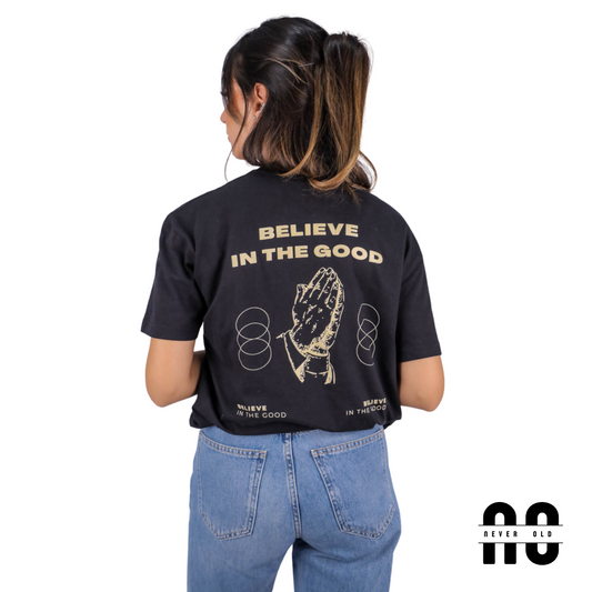 Believe In The Good Printed Round Nick T-shirt - Black