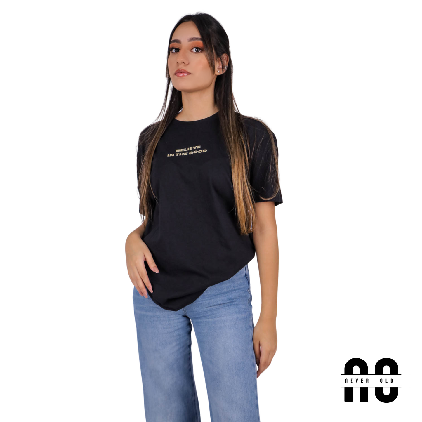 Believe In The Good Printed Round Nick T-shirt - Black
