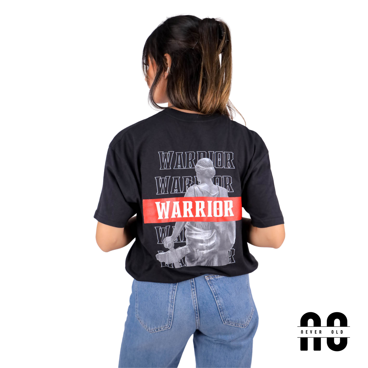 WARRIOR تي شيرت مطبوع برقبة دائرية - أسود
