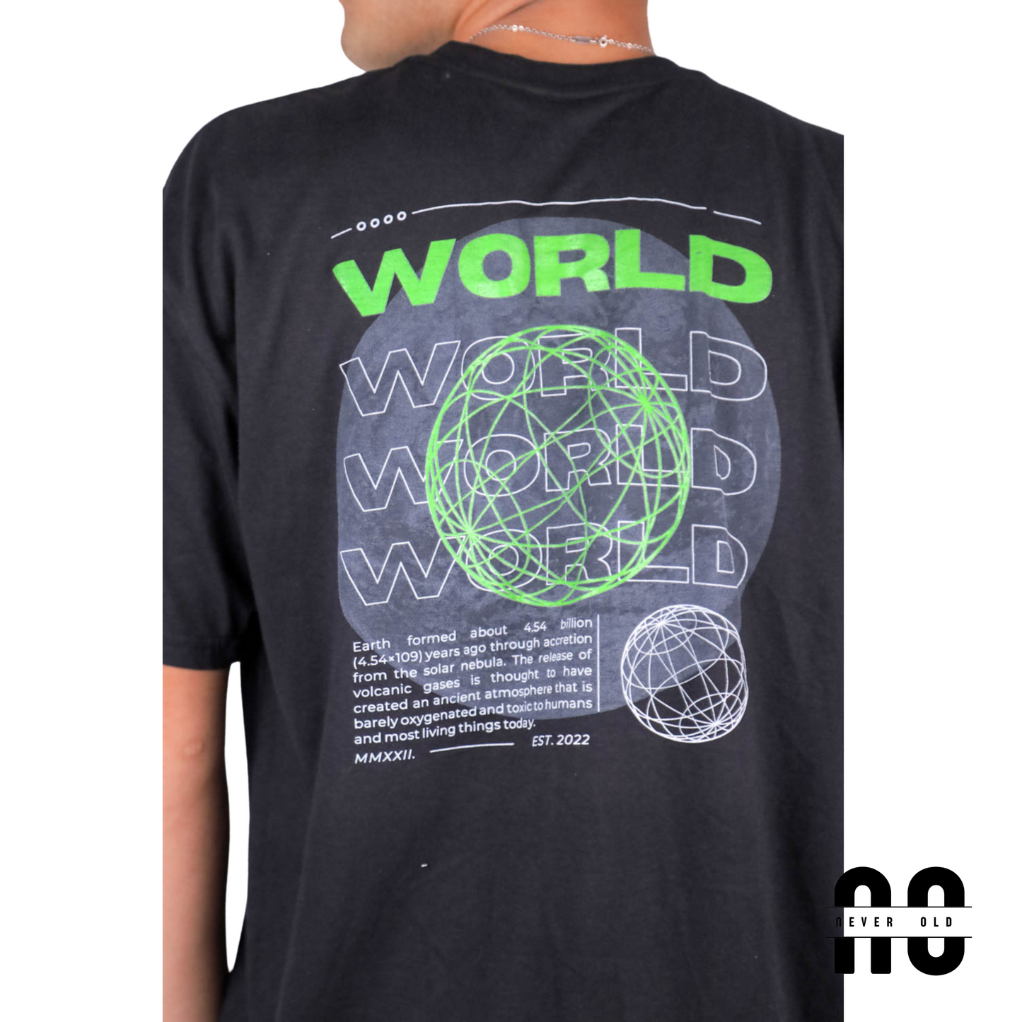 World Printed Round Nick T-shirt - Black