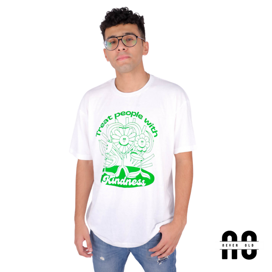 TREAT PEOPLE WITH KINDNESS Printed Round Nick T-shirt - White