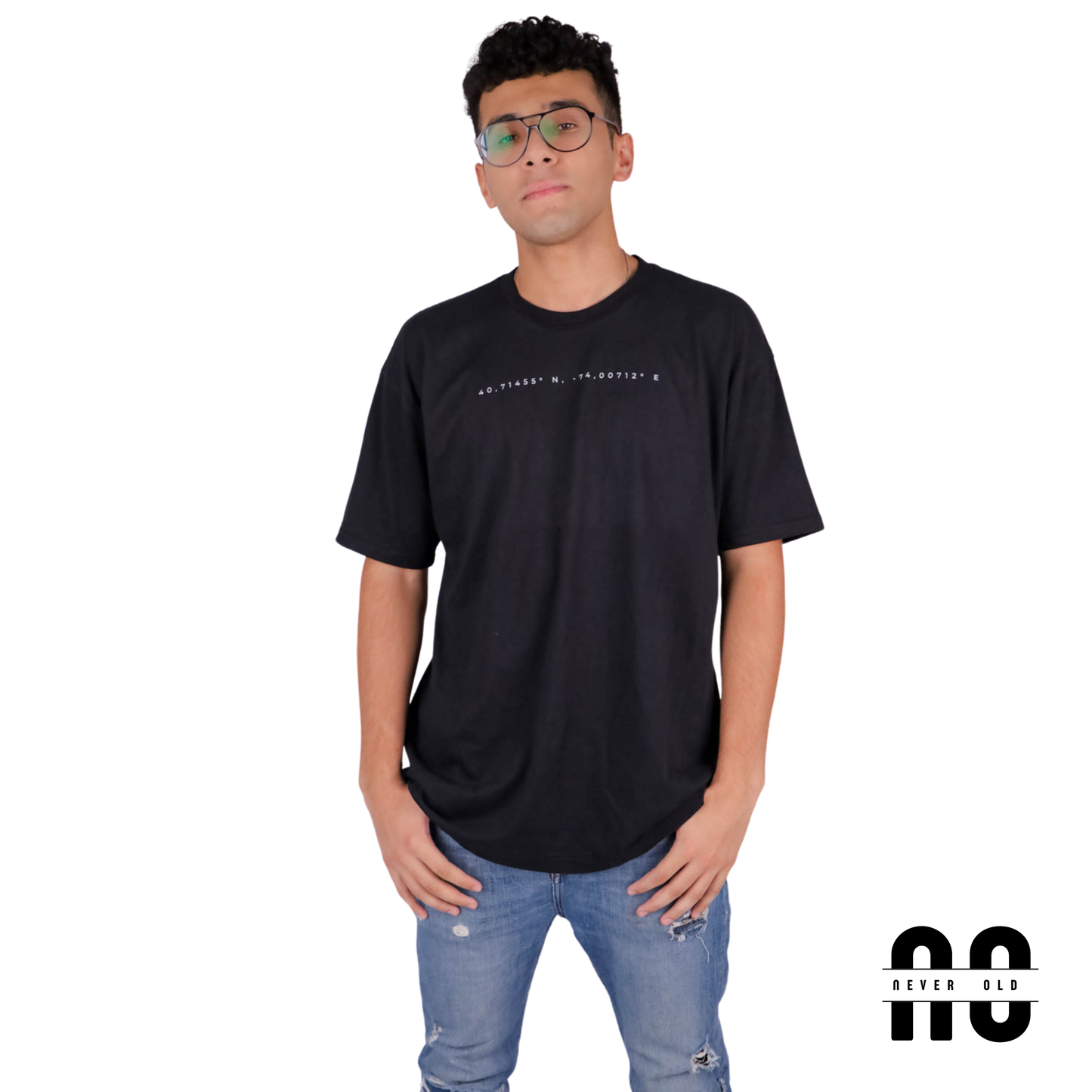 World Printed Round Nick T-shirt - Black